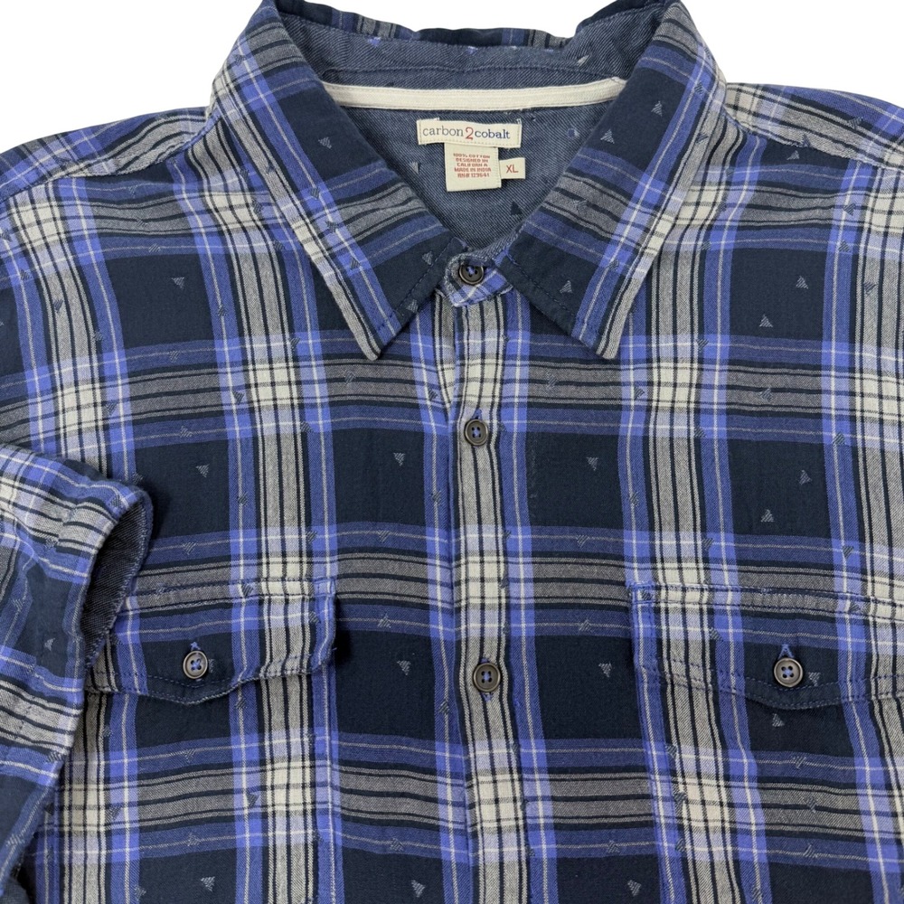 Carbon 2 Cobalt Mens XL Blue Purple Plaid Double Cloth Short Sleeve Shirt